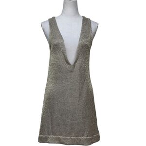 Celandine Anthropilogie Metallic Goldtone Deep V Swim Coverup Dress Size XS